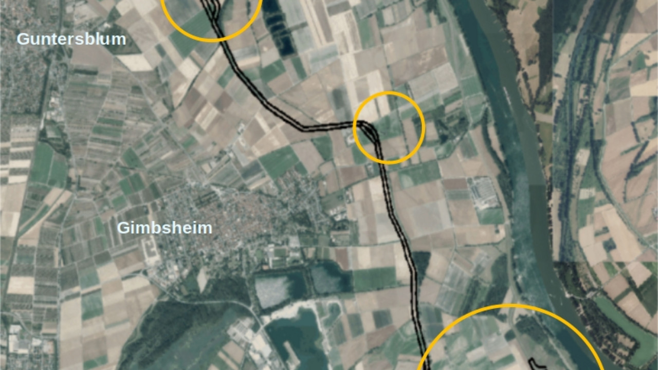 Trassenoptionen für den Deichverlauf des Reserveraums für Extremhochwasser Eich- Guntersblum